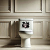 Playful Pitbull vinyl decal applied smoothly to the surface of a toilet lid.