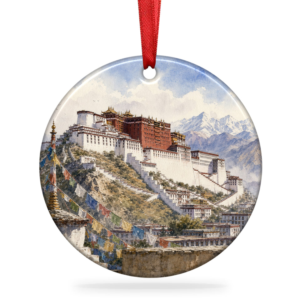 Potala Palace ceramic holiday ornament shown against a clean white background with ribbon.