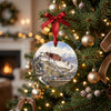 Holiday tree branch decorated with a ceramic Potala Palace travel keepsake.