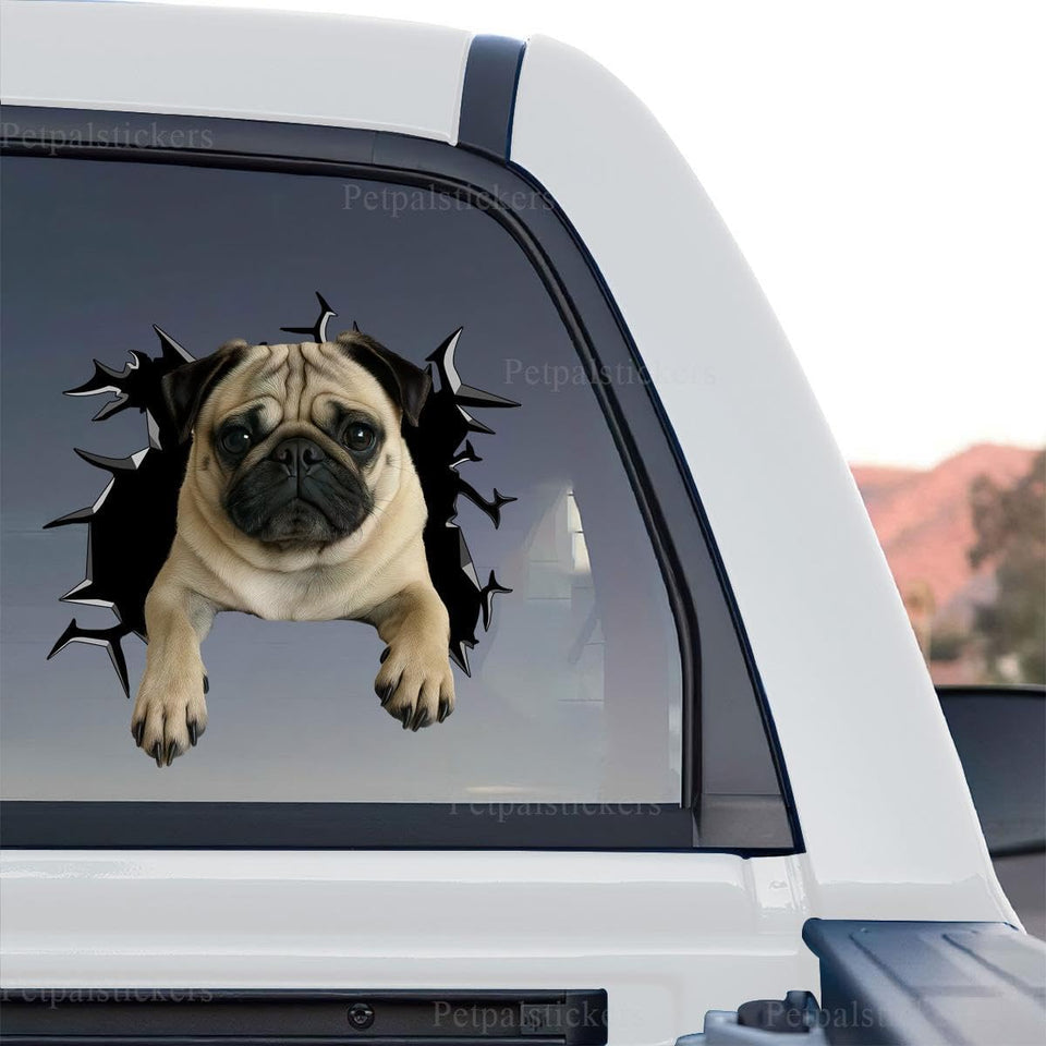 Clear vinyl Pug graphic sticker shown as a standalone product design on a white backdrop.