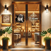 Adorable Pug dog vinyl decal placed flat on a smooth interior glass door.