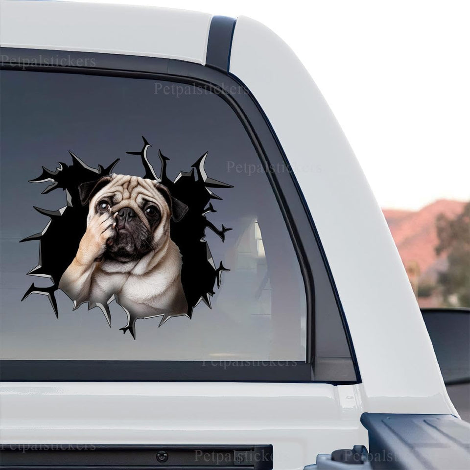Clear vinyl Pug decal featuring a standalone product design with vibrant glossy artwork.
