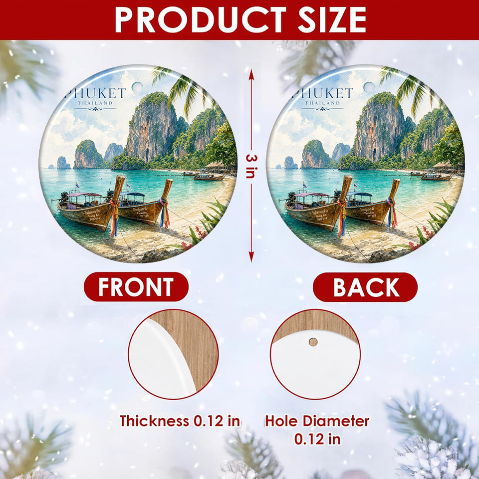 Product size chart diagram displaying 3-inch dimensions and double-sided ceramic print.