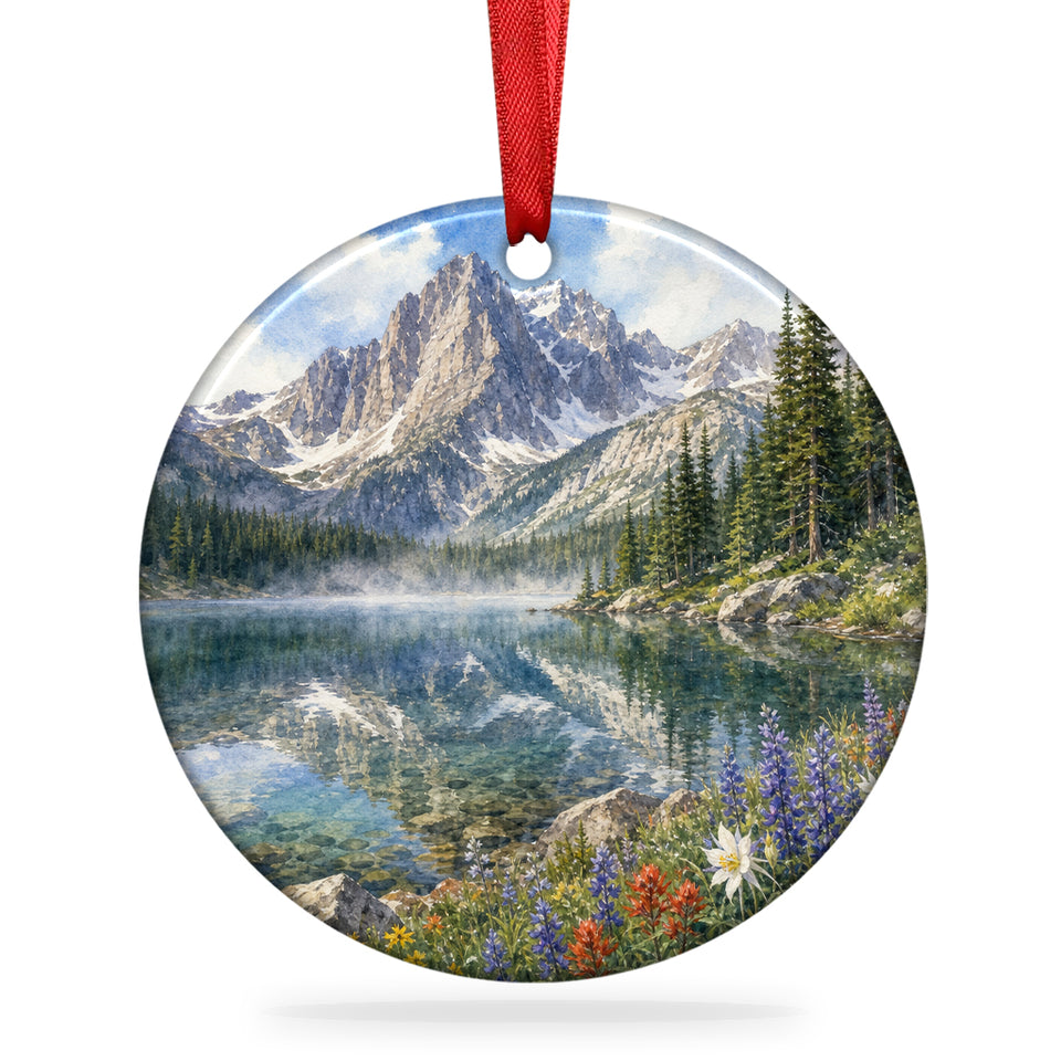 Rocky Mountain National Park holiday ornament displayed on a clean white background with attached ribbon