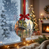 Louisiana landmark ornament suspended in front of a frosty winter window in soft daylight
