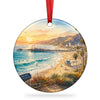 Santa Monica Pier Christmas ornament on a clean white background with attached hanging ribbon.
