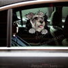 Vibrant Schnauzer vinyl sticker displayed prominently on the side of a white car door.