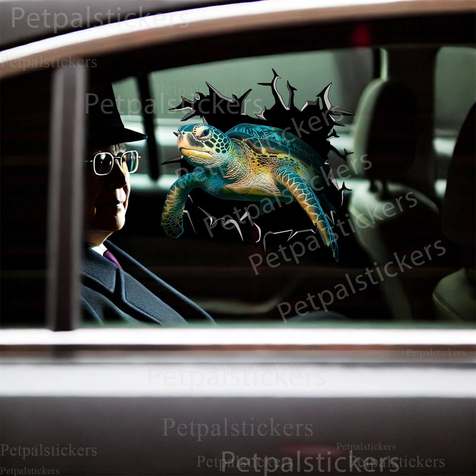 Vibrant Sea Turtles graphic decal cleanly applied to a glossy white car door exterior.
