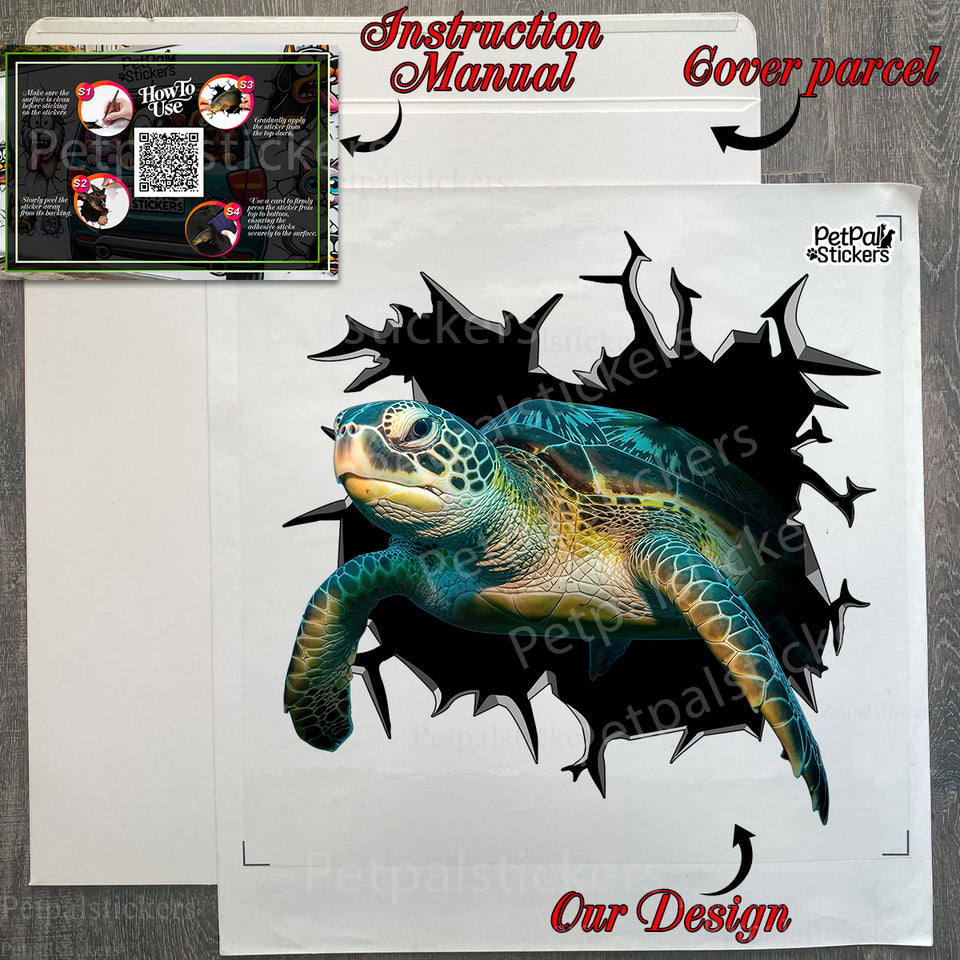 Protective shipping package containing the Sea Turtles vinyl decal and clear instructions.