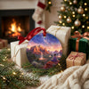 Ceramic Southwest ornament resting alongside wrapped holiday gifts near a warm fireplace.