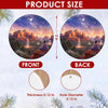 Product size chart showing the three-inch ceramic ornament dimensions and double-sided print.