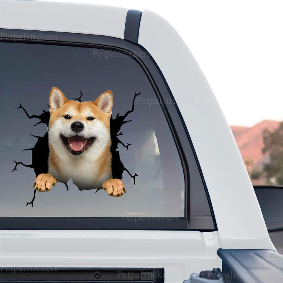 Vibrant Shiba Inu graphic decal standalone product design displayed on a transparent background.