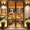 Eye-catching Shiba Inu dog graphic decal cleanly mounted on a smooth wooden bedroom door.