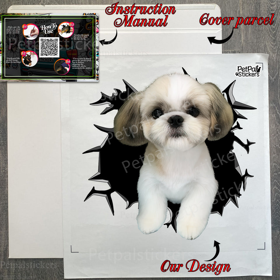 Carefully prepared Shih Tzu car decal package with clear instructions inside