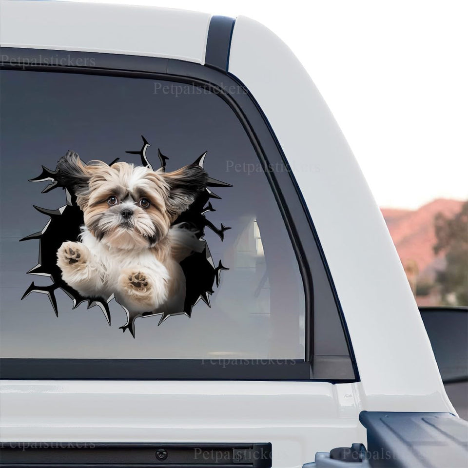 Shih Tzu cracked glass decal graphic artwork shown as a standalone product design.
