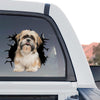 Detailed standalone product design of the Shih Tzu Wall Dogs decal with cracked glass effect.