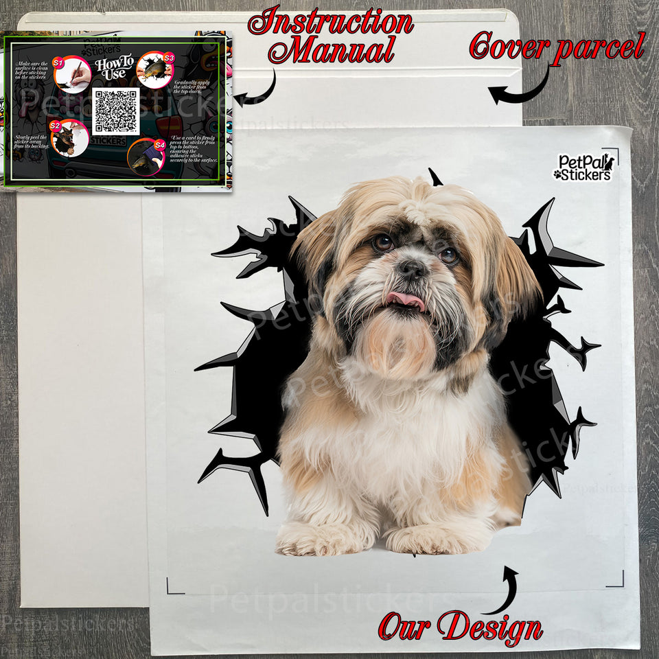 Protective package displaying the Shih Tzu Wall Dogs vinyl decal with installation steps.