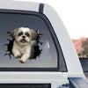 A vibrant Shihtzu graphic decal featuring cracked glass effect in a standalone product design.