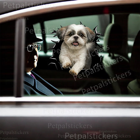 Playful Shihtzu waterproof decal adding fun decor to the smooth lid of a bathroom toilet.