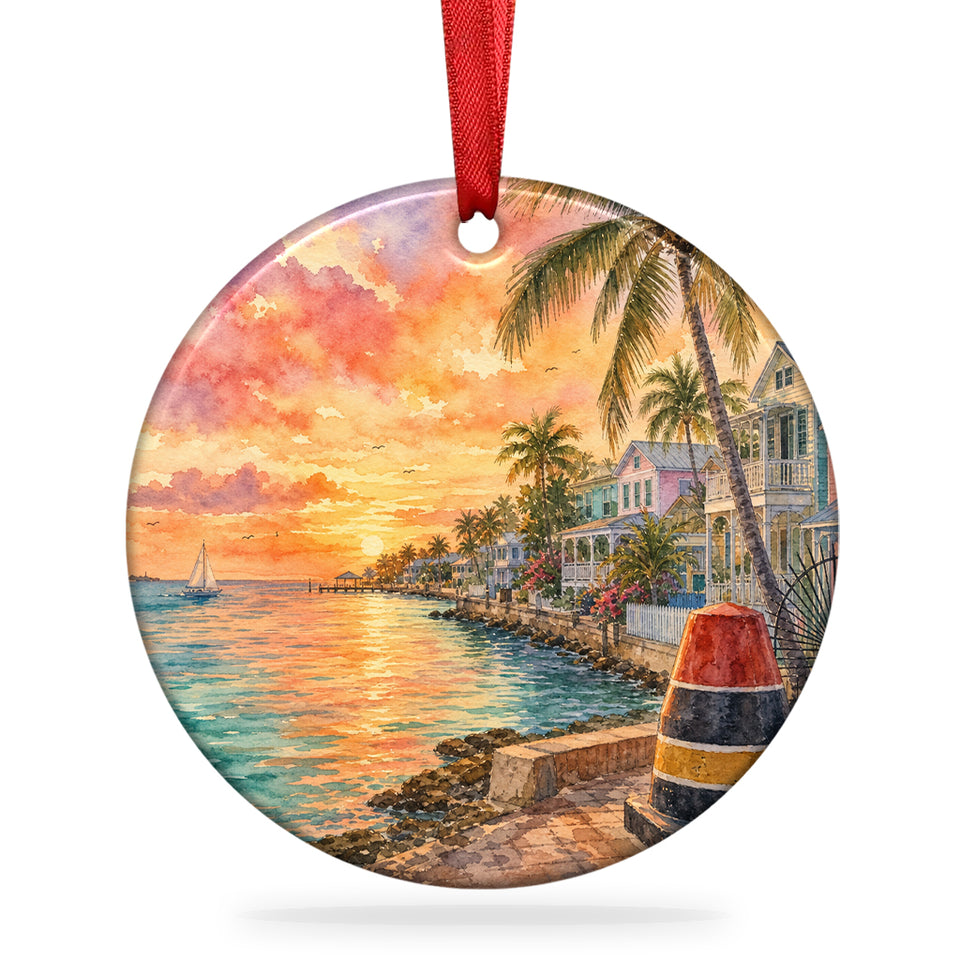 Southernmost Point Buoy Christmas ornament shown on a clean white background with its hanging ribbon.