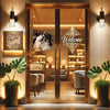 Charming St. Bernard face decal displayed prominently on a smooth glass door.