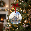 Blue Mosque Christmas keepsake hanging gracefully from the branch of a lit evergreen tree.