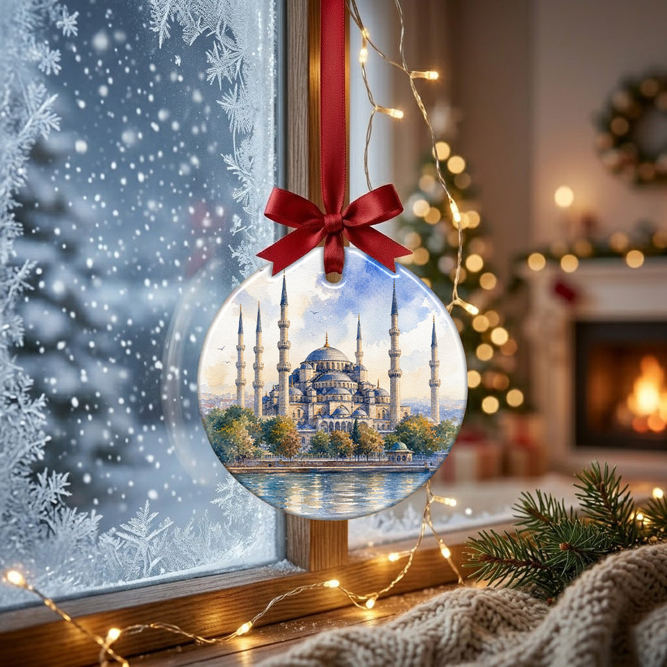 Holiday keepsake displayed in front of a frosty winter window catching the natural morning light.