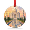 Taj Mahal ceramic ornament with hanging ribbon displayed on a clean white background.