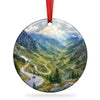 Transfăgărășan Highway Christmas ornament centered on a plain white background with hanging ribbon.