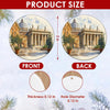 Detailed size chart displaying the 3-inch round ceramic dimensions and double-sided artwork.