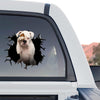 Rear window of a truck displaying the glossy White Boxer Dog graphic sticker.