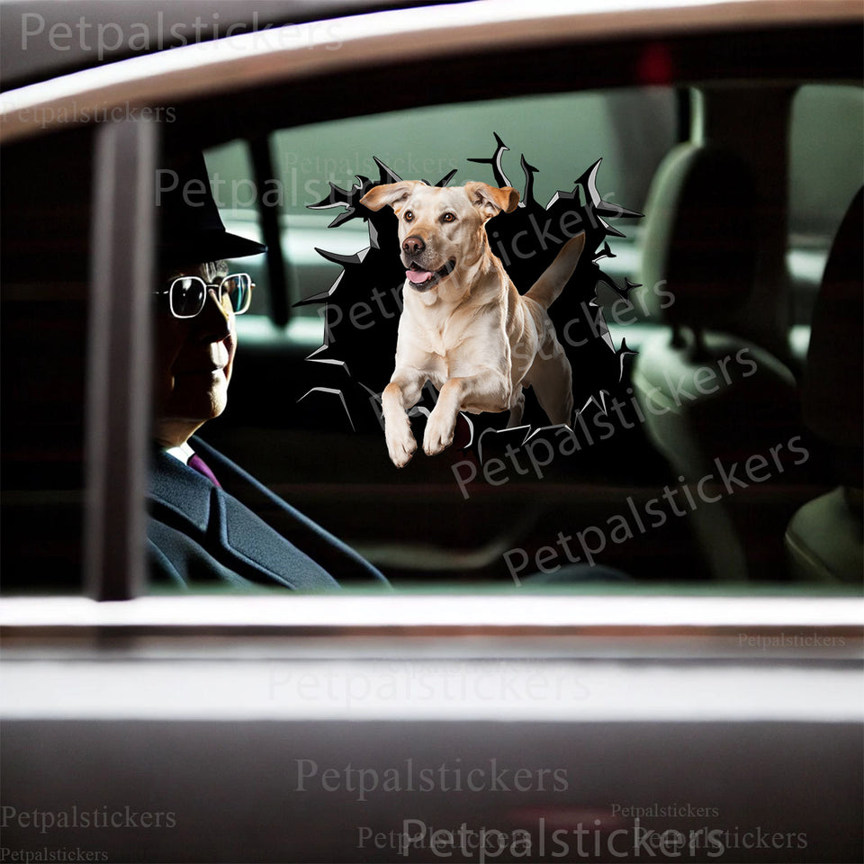Vibrant Yellow Lab decal installed on a vehicle car door with gloss laminated finish.