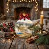 Round ceramic keepsake styled on a rustic table surrounded by natural pinecone accents.