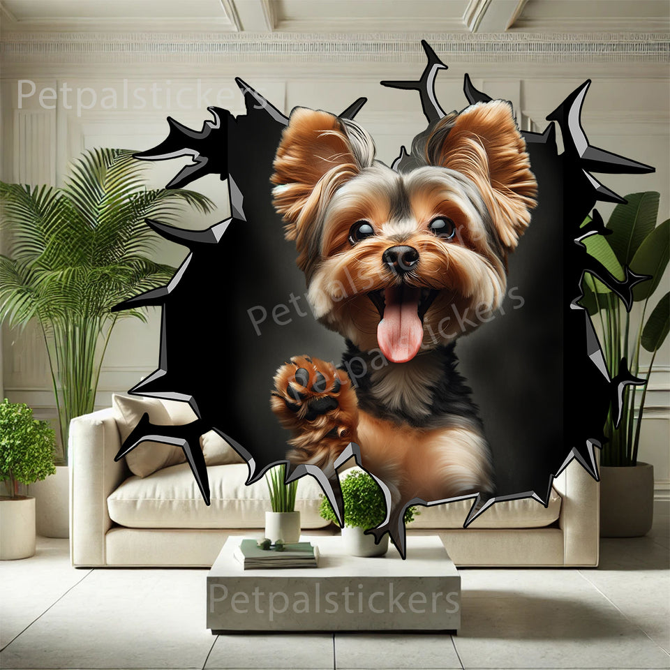 Decorative Yorkie decal adding charm to a smooth painted indoor wall.