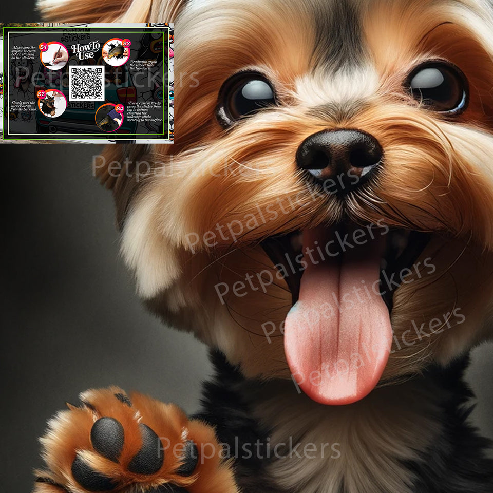 Protective Yorkie decal package showing included application instructions.