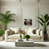 Decorative Yorkie Dog graphic decal placed on a modern living room wall.