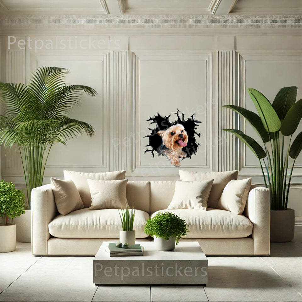 Charming cute Yorkie  For sticker decorating a smooth interior bedroom wall.