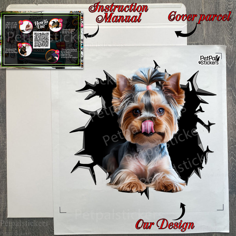 Unboxing the protective package containing the Yorkshire Terrier car window decal.