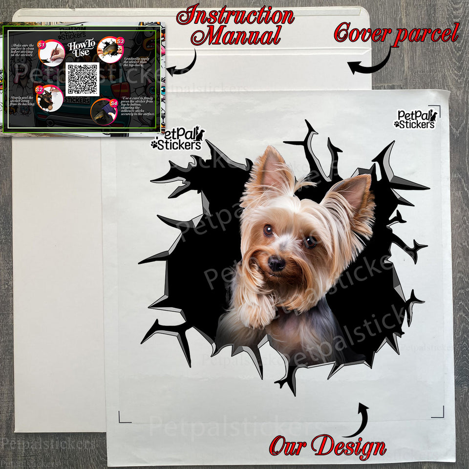 Protective package containing the Yorkshire Terrier car sticker with complete instructions.