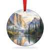 Yosemite Valley Christmas ornament graphic isolated against a crisp white background with hanging ribbon.