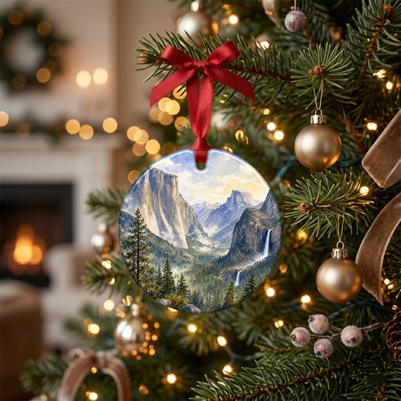 Nature-themed ceramic ornament arranged on a rustic table with decorative pinecone accents.