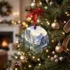 Round Yosemite keepsake hanging gracefully from an evergreen holiday tree branch.