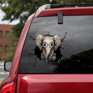[sk0885-snf-ptd]-elephant-crack-car-sticker-animals-lover