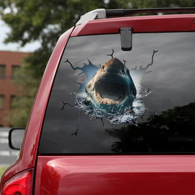 [sk0202-snf-hnd] Funny Sharks Crack Animal Car Sticker Lover - Camellia Print