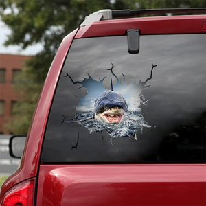 [sk0197-snf-hnd] Funny Sharks Crack Animal Car Sticker Lover - Camellia Print
