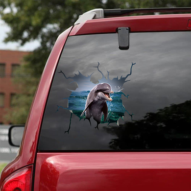 [sk0240-snf-hnd] Funny Dolphin Crack Animal Car Sticker Lover - Camellia Print
