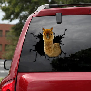 [th0341-snf-ptd]-funny-alpaca-crack-car-sticker-animals-lover