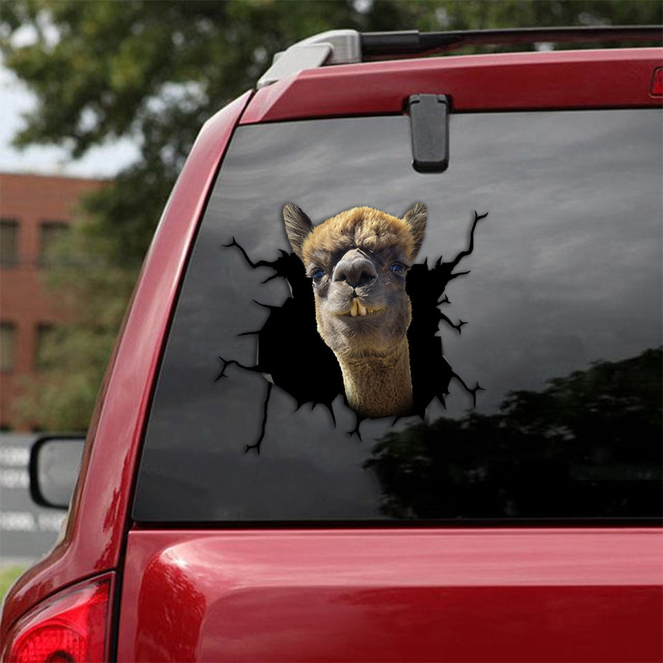 [th0342-snf-ptd]-funny-alpaca-crack-car-sticker-animals-lover