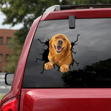 [th0770-snf-tpa]-golden-retriver-crack-car-sticker-dogs-lover