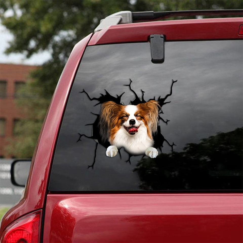 [th0756-snf-tpa]-papillon-crack-car-sticker-dogs-lover
